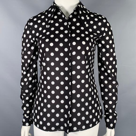 MICHAEL KORS COLLECTION Size 12 Black White Polyester Polka Dot Shirt - Picture 1 of 7